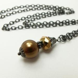 Dark Gold Necklace Gothic Victorian Jewelry Beaded..