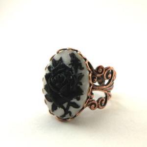 Cameo Ring Copper Cocktail Ring Victorian Filigree..