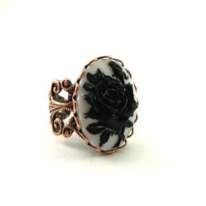 Cameo Ring Copper Cocktail Ring Victorian Filigree..