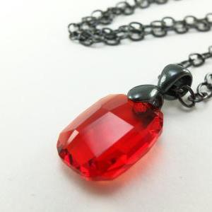 Bright Red Necklace Crystal Jewelry Dark Silver..