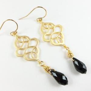 Black And Gold Earrings Black Jewelry Crystal..