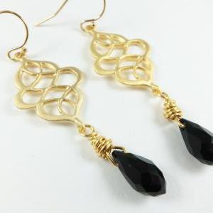 Black And Gold Earrings Black Jewelry Crystal..