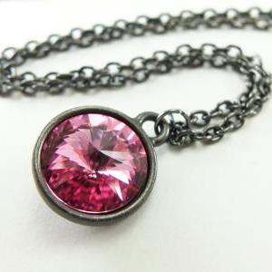 Pink Necklace Pink Jewelry Dark Silver Necklace..