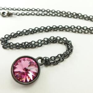 Pink Necklace Pink Jewelry Dark Silver Necklace..