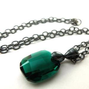 Dark Silver Emerald Necklace Crystal Jewelry May..