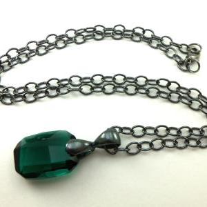 Dark Silver Emerald Necklace Crystal Jewelry May..