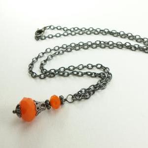 Orange Necklace Victorian Style Jewelry Gunmetal..