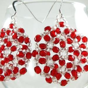 Red Beaded Earrings Beaded Jewelry Red And White..