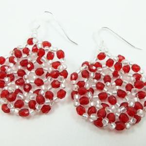 Red Beaded Earrings Beaded Jewelry Red And White..