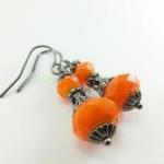 Victorian Halloween Orange Pumpkin Earrings Beaded..