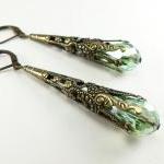 Peridot Green Earrings Long Dangle Earrings Brass..