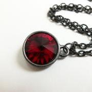 Blood Red Necklace Ruby Red Jewelry Deep Red Crystal Necklace July Birthstone Dark Gun Metal Jewelry Rivoli