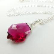 Ruby Red Necklace Wire Wrapped Crystal July Birthstone Necklace Sterling Silver Jewelry Bridal Wedding Bridesmaid
