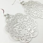 Sterling Silver Earrings Silver Filigree Boho Chic Large Statement Jewelry Metal