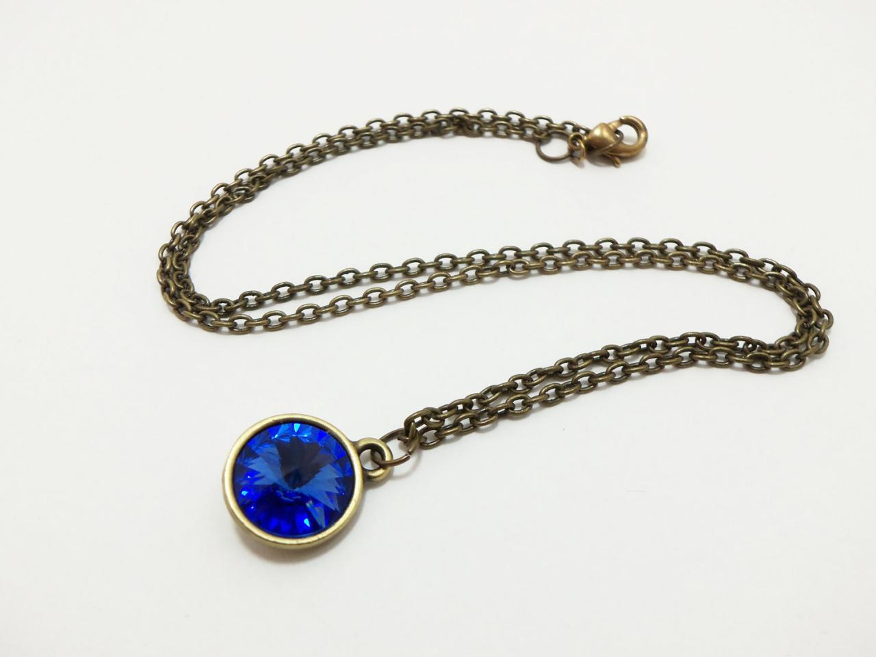 September Birthstone Necklace Modern Virgo Jewelry Crystal Sapphire Birthstone Necklace Brass Rivoli
