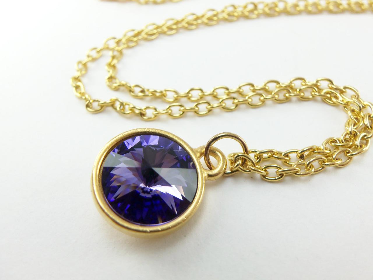 Gold Purple Necklace Crystal Rivoli Gold Jewelry Purple Crystal Necklace Gold Necklace Modern Minimalist