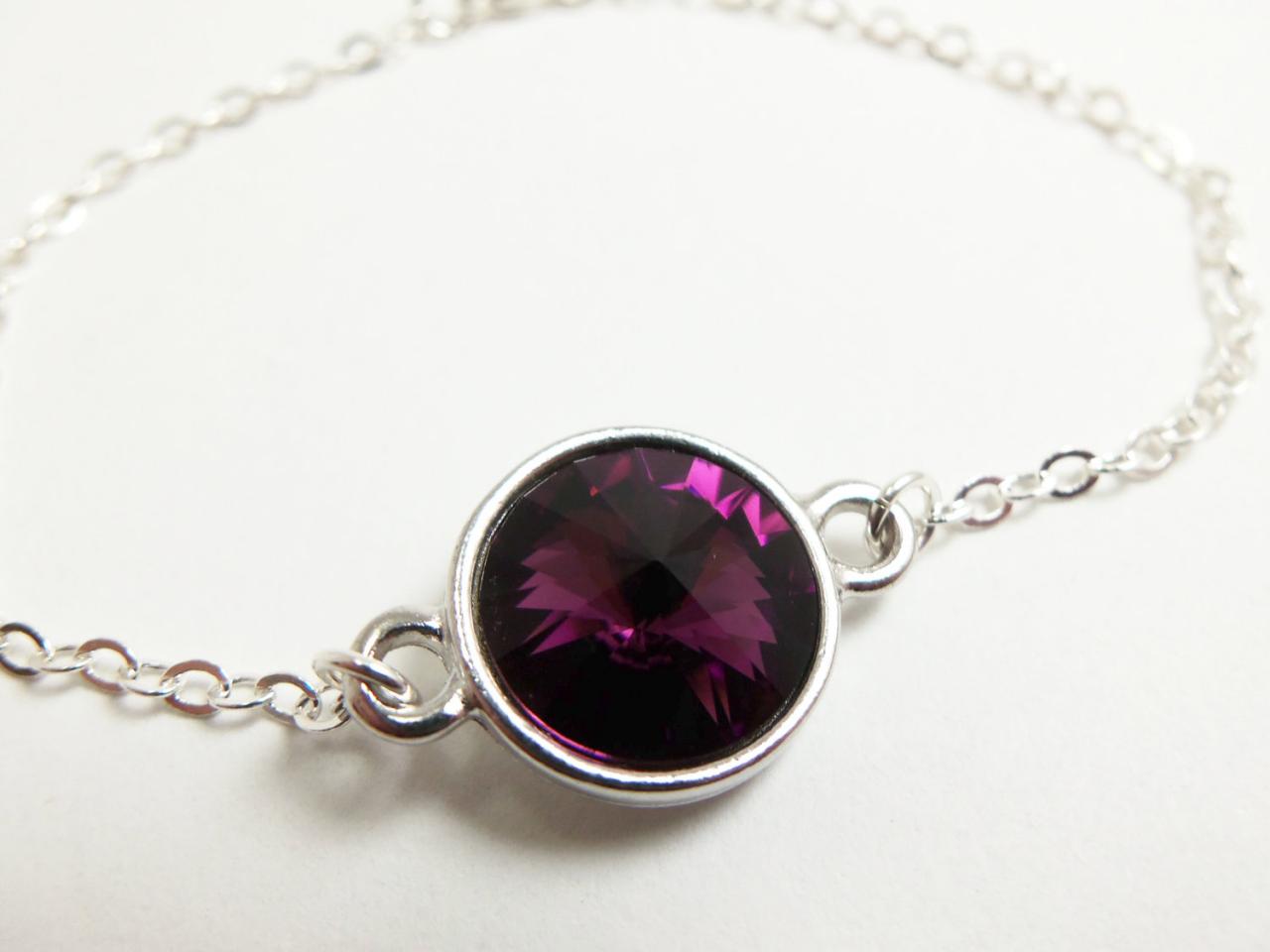 Purple Chain Bracelet Sterling Silver Crystal Jewelry Rivoli Amethyst Chain Bracelet