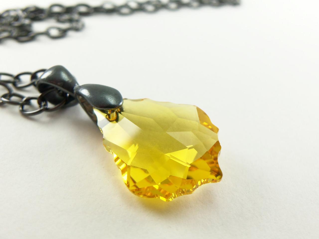 Baroque Yellow Necklace Crystal Jewelry Yellow Crystal Necklace Dark Metal Jewelry