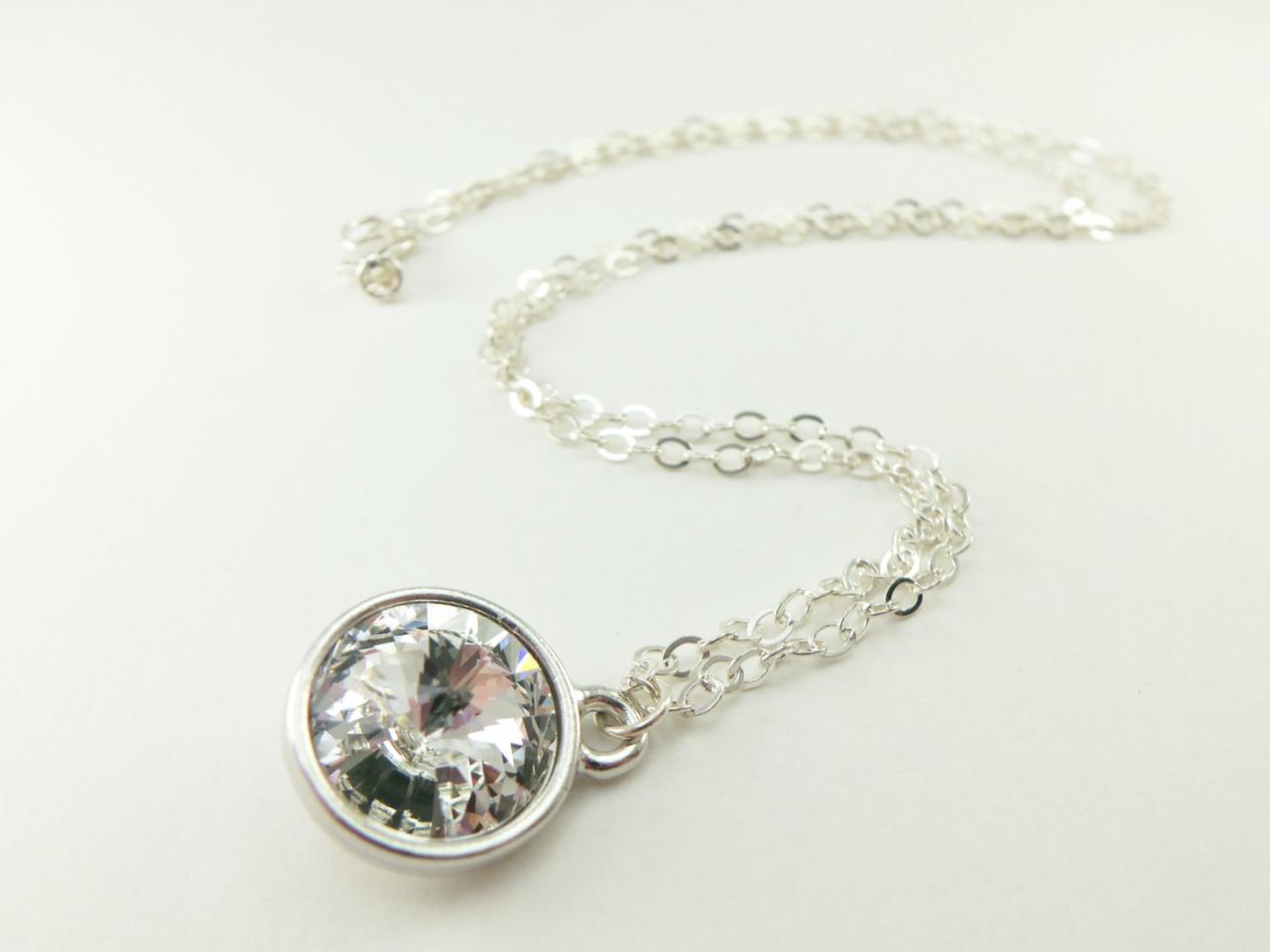 April Birthstone Necklace Clear Crystal Necklace Sterling Silver Necklace Clear Crystal Diamond Birthstone Necklace