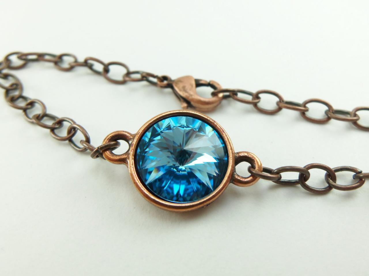 Copper Jewelry Aquamarine Bracelet Modern Copper Aqua Crystal Copper Chain Bracelet