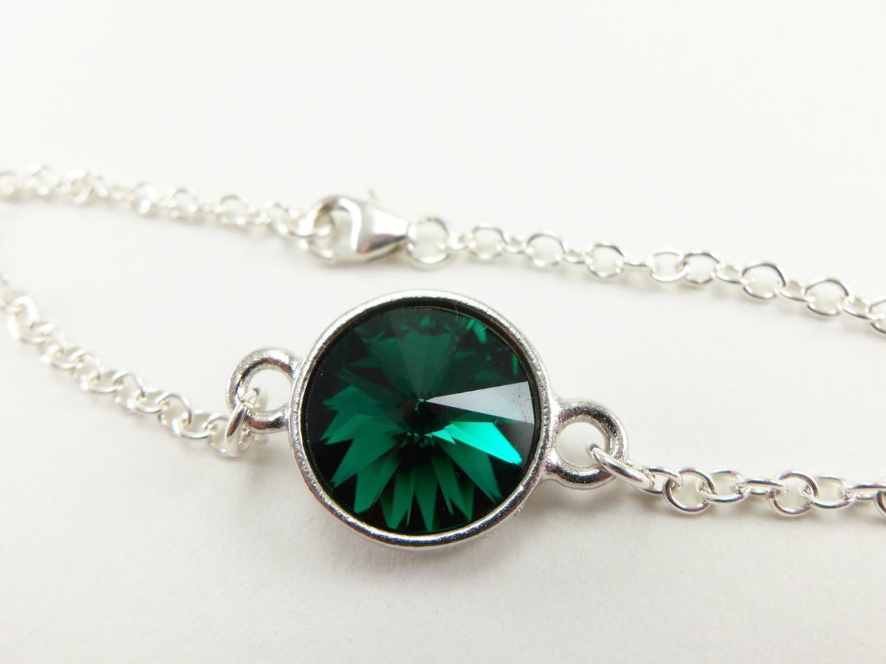 May Birthstone Bracelet Emerald Birthstone Jewelry Crystal Silver Chain Bracelet Green Rivoli