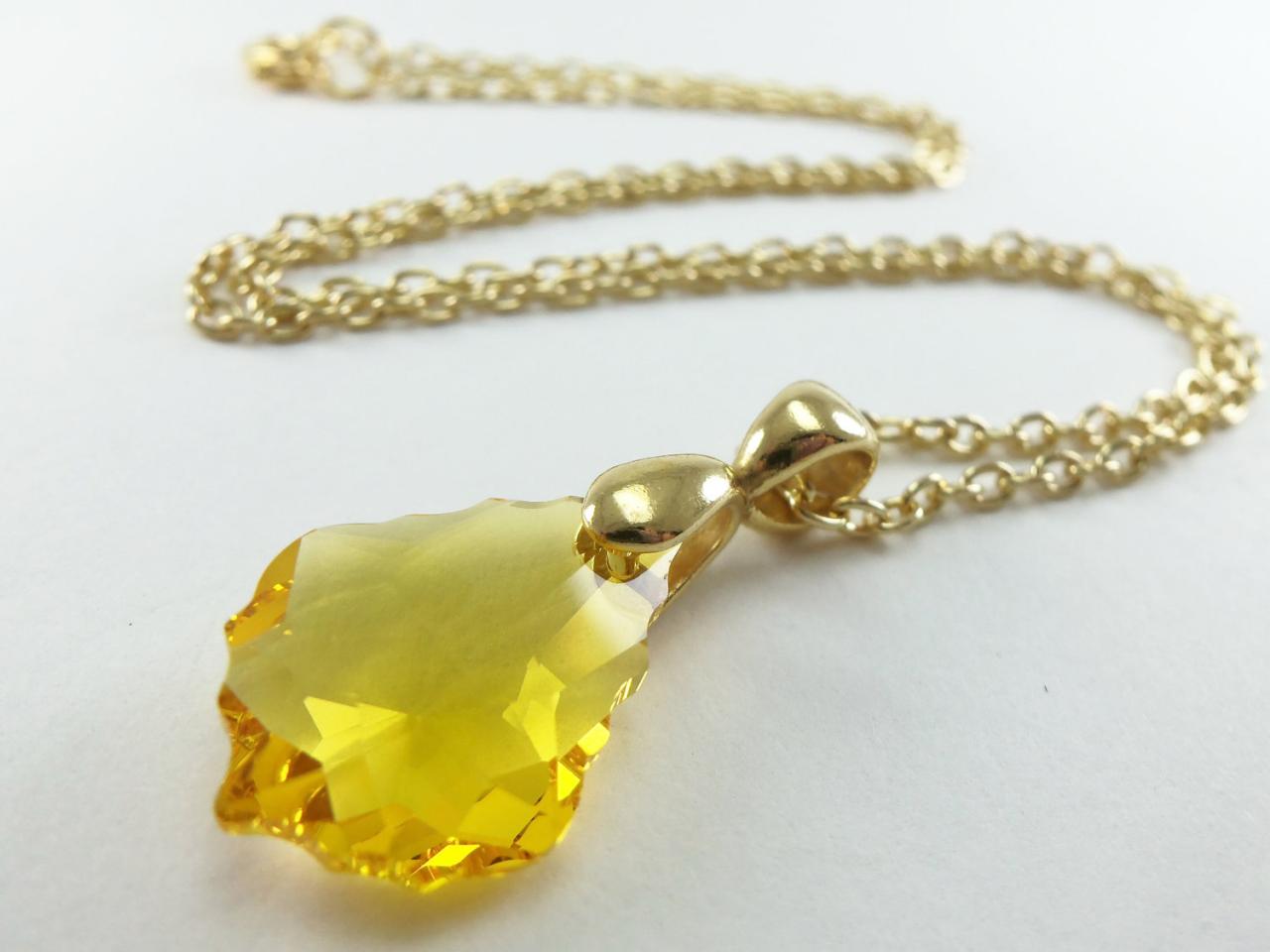 Yellow Pendant Crystal Necklace Gold Jewelry Yellow Crystal Pendant