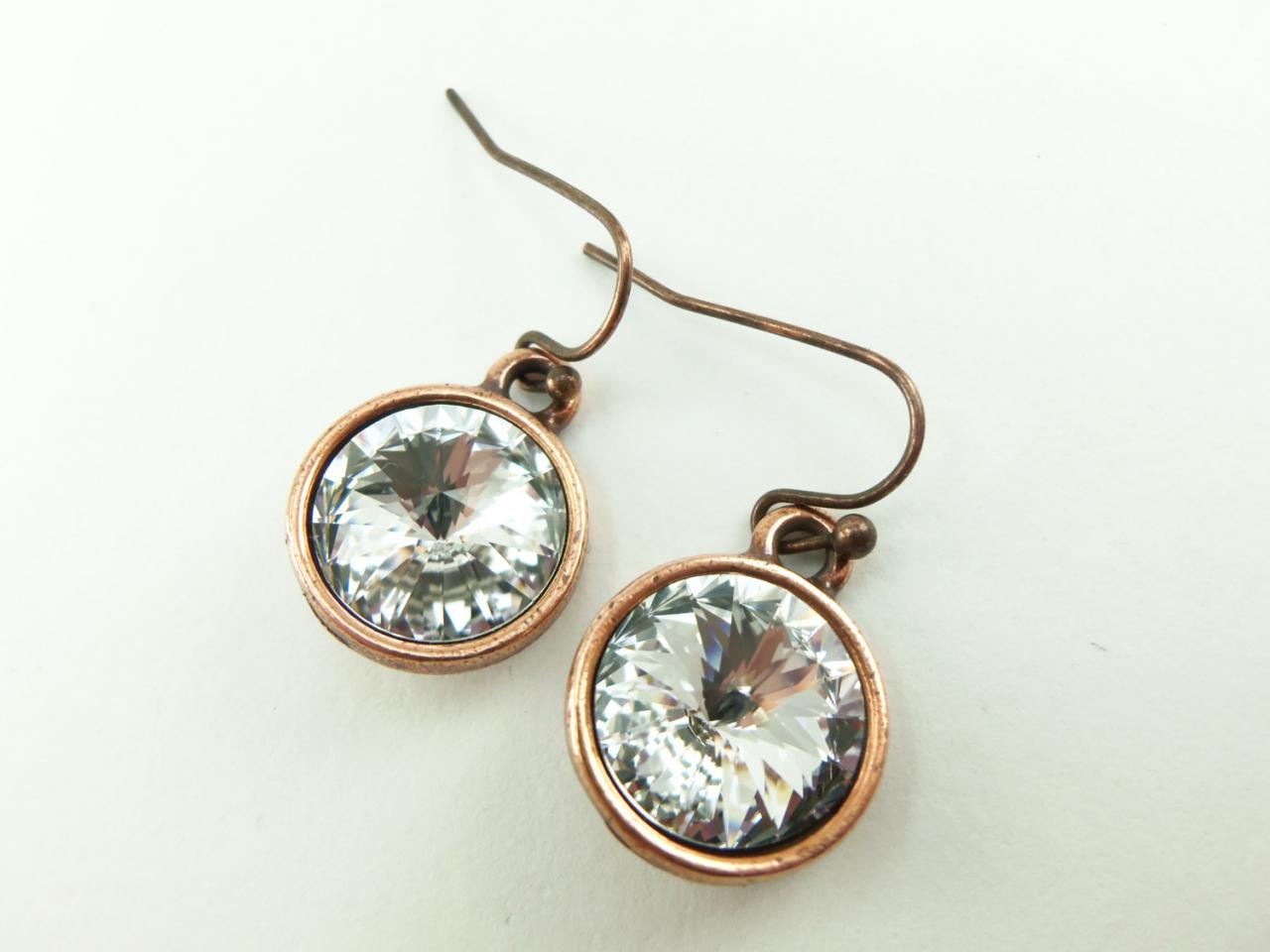 Clear Crystal Copper Earrings Crystal Drop Earrings Swarovski Crystal Earrings Clear Crystal Jewelry