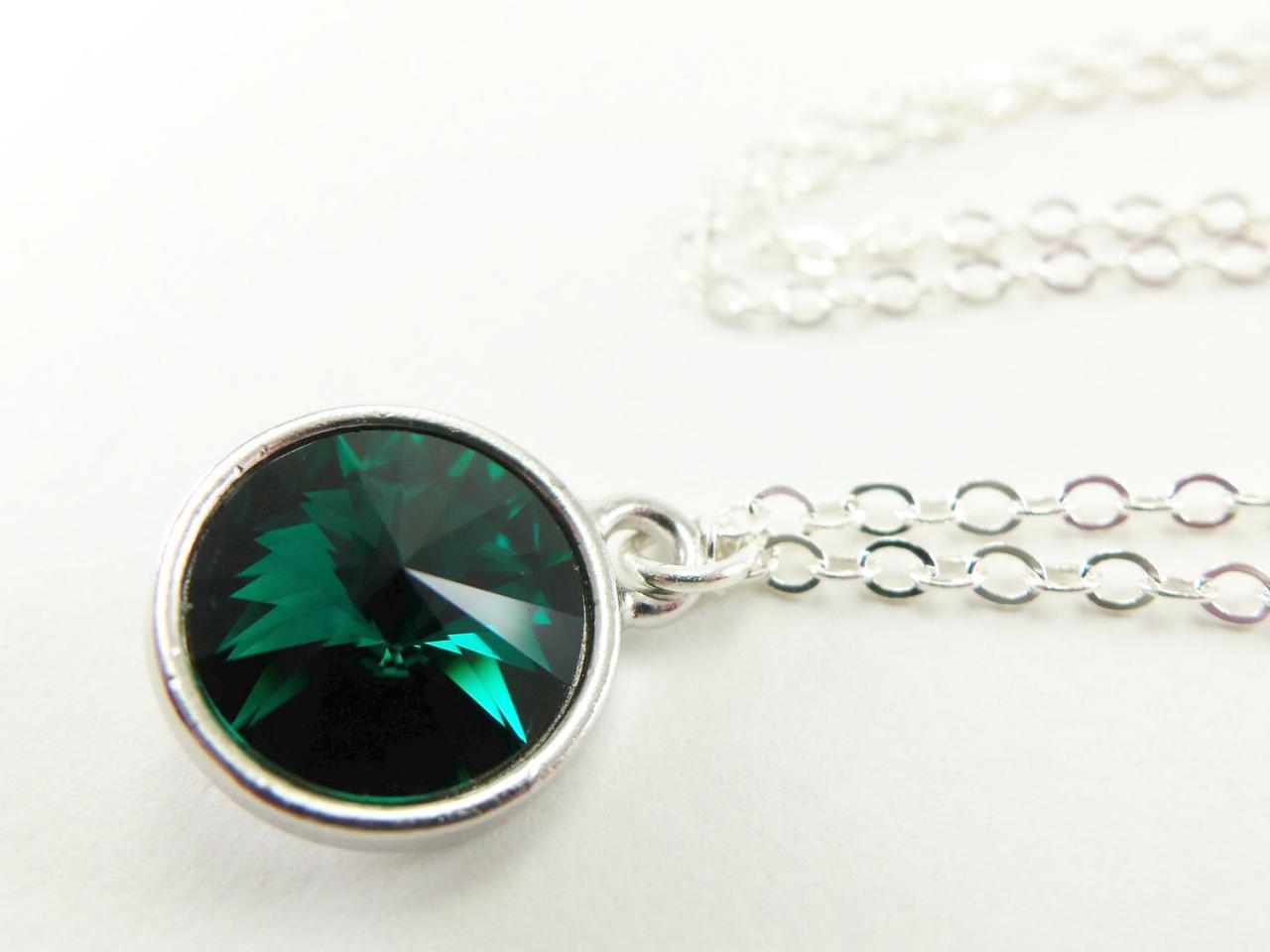 Green Emerald Birthstone Necklace May Birthstone Sterling Silver Crystal Necklace Rivoli