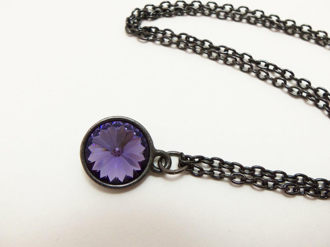 Royal Purple Necklace Crystal Necklace Warm Purple Dark Silver Necklace Rivoli