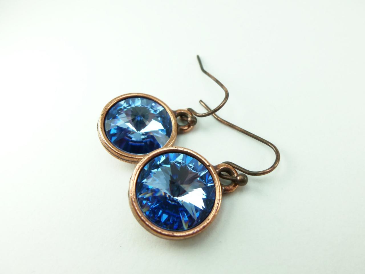 Light Sapphire Copper Drop Earrings Crystal Earrings Light Blue Dangle Earrings Blue Jewelry