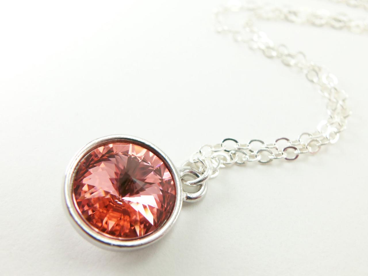Peach Crystal Necklace Pendant Necklace Peach Jewelry Peach Necklace Sterling Silver Necklace Rivoli