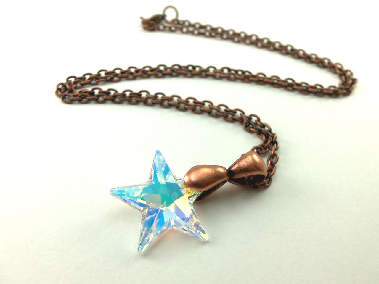 Crystal Star Necklace Copper Jewelry Beaded Galaxy Necklace Astral Star Jewelry Copper Necklace