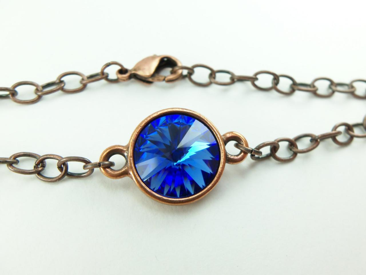 Sapphire Birthstone Bracelet Copper Chain Bracelet Crystal Rivoli September Birthstone Bracelet Sapphire Jewelry