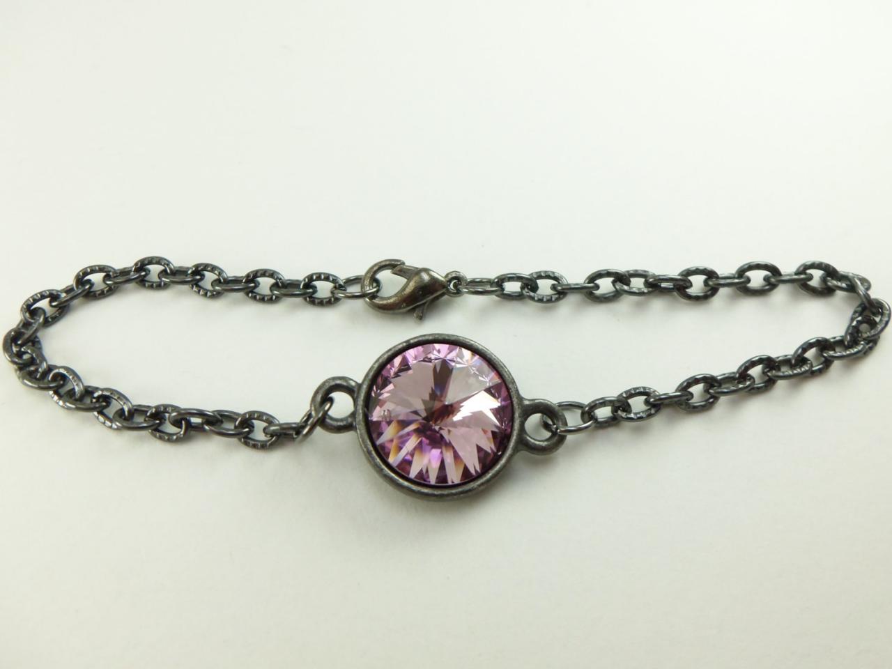 Light Violet Jewelry Dark Chain Bracelet Violet Crystal Gunmetal Dark Silver Modern Bracelet