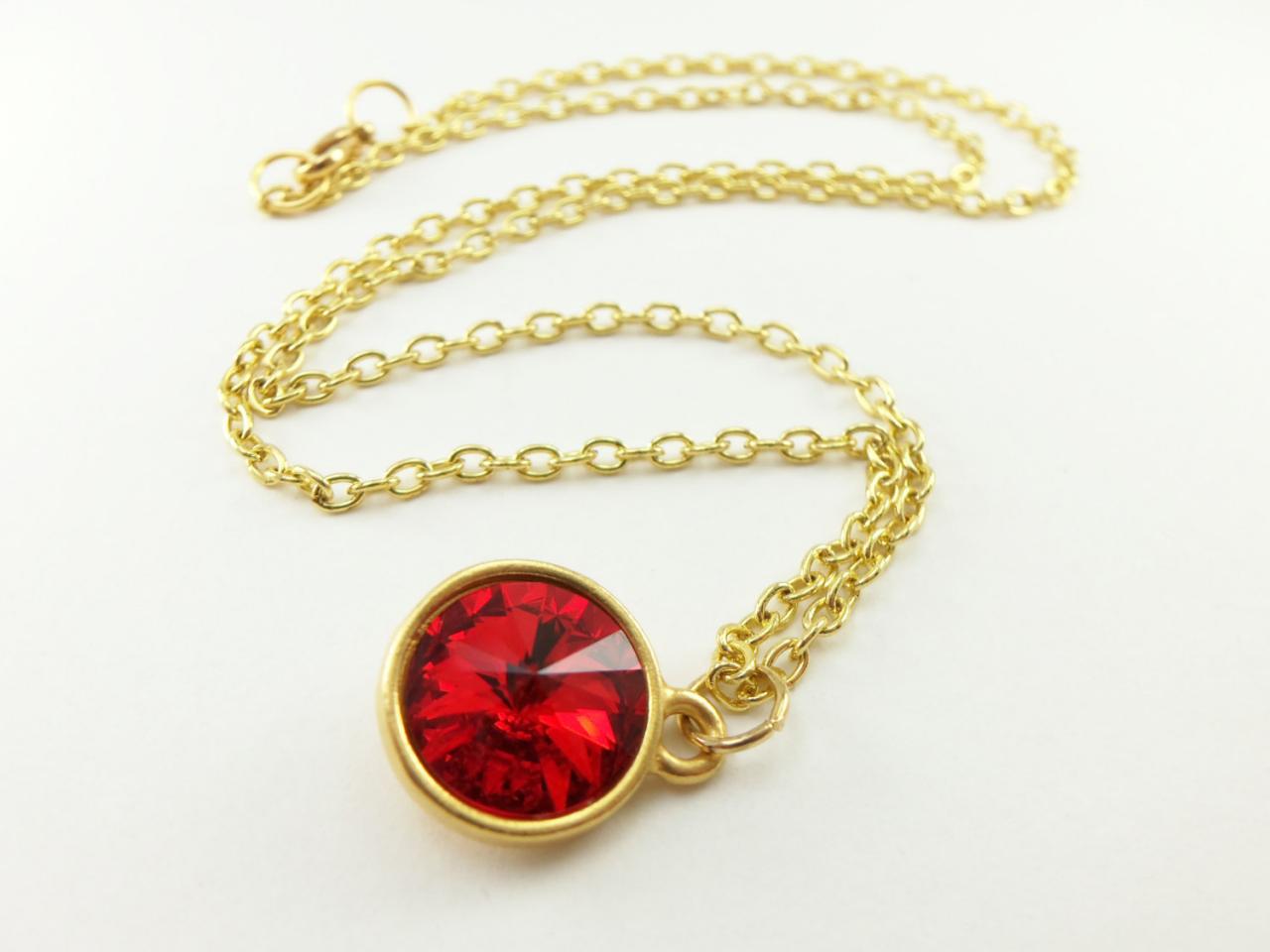 Candy Apple Red Necklace Gold Jewelry Bright Red Crystal Jewelry Gold Necklace Red Crystal Pendant