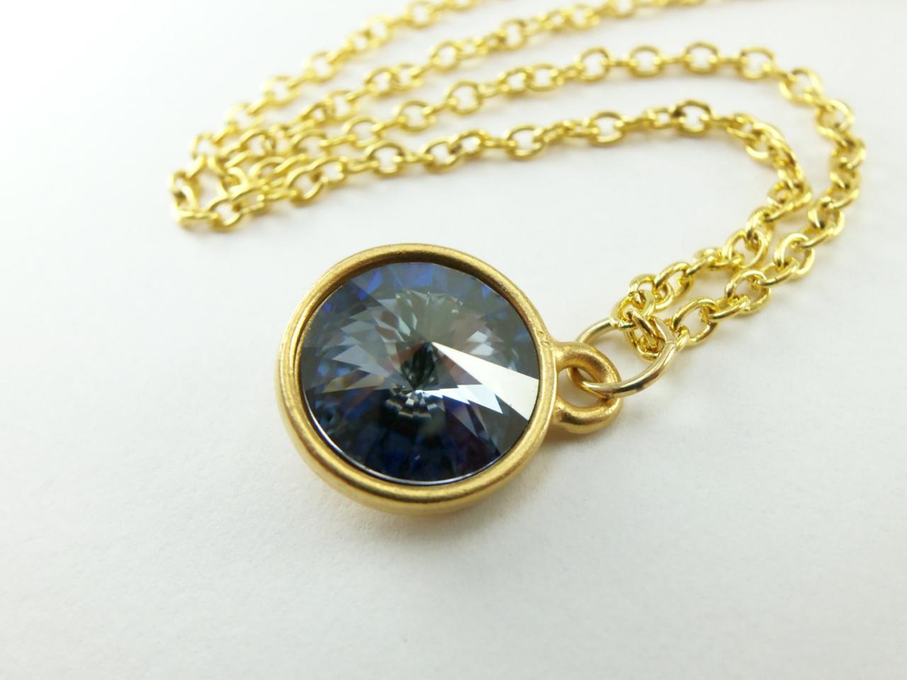 Gray Blue Necklace Gold Jewelry Smoky Blue Crystal Necklace Blue Shade