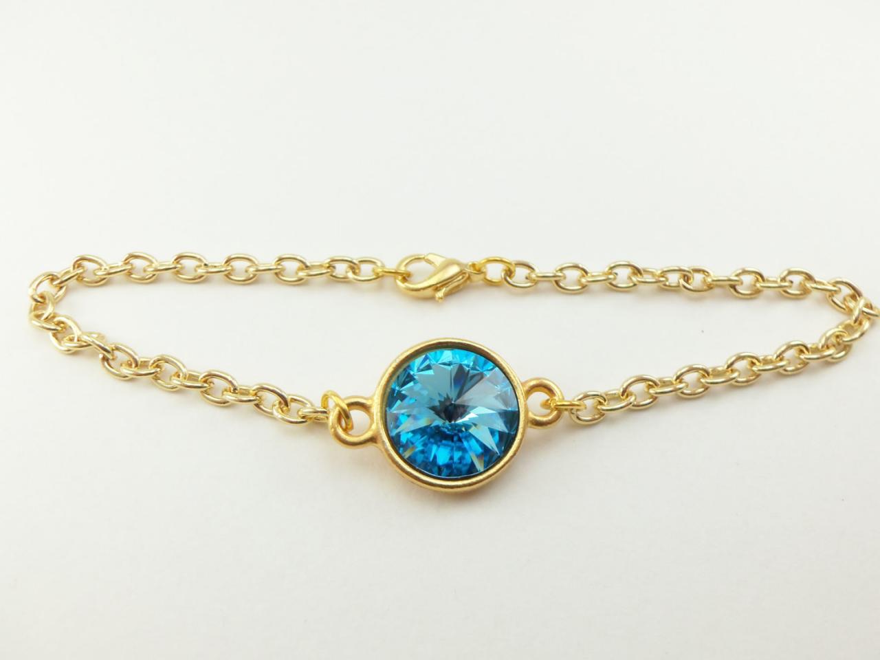 Aquamarine March Birthstone Bracelet Gold Chain Bracelet Crystal Gold Modern Birthstone Jewelry