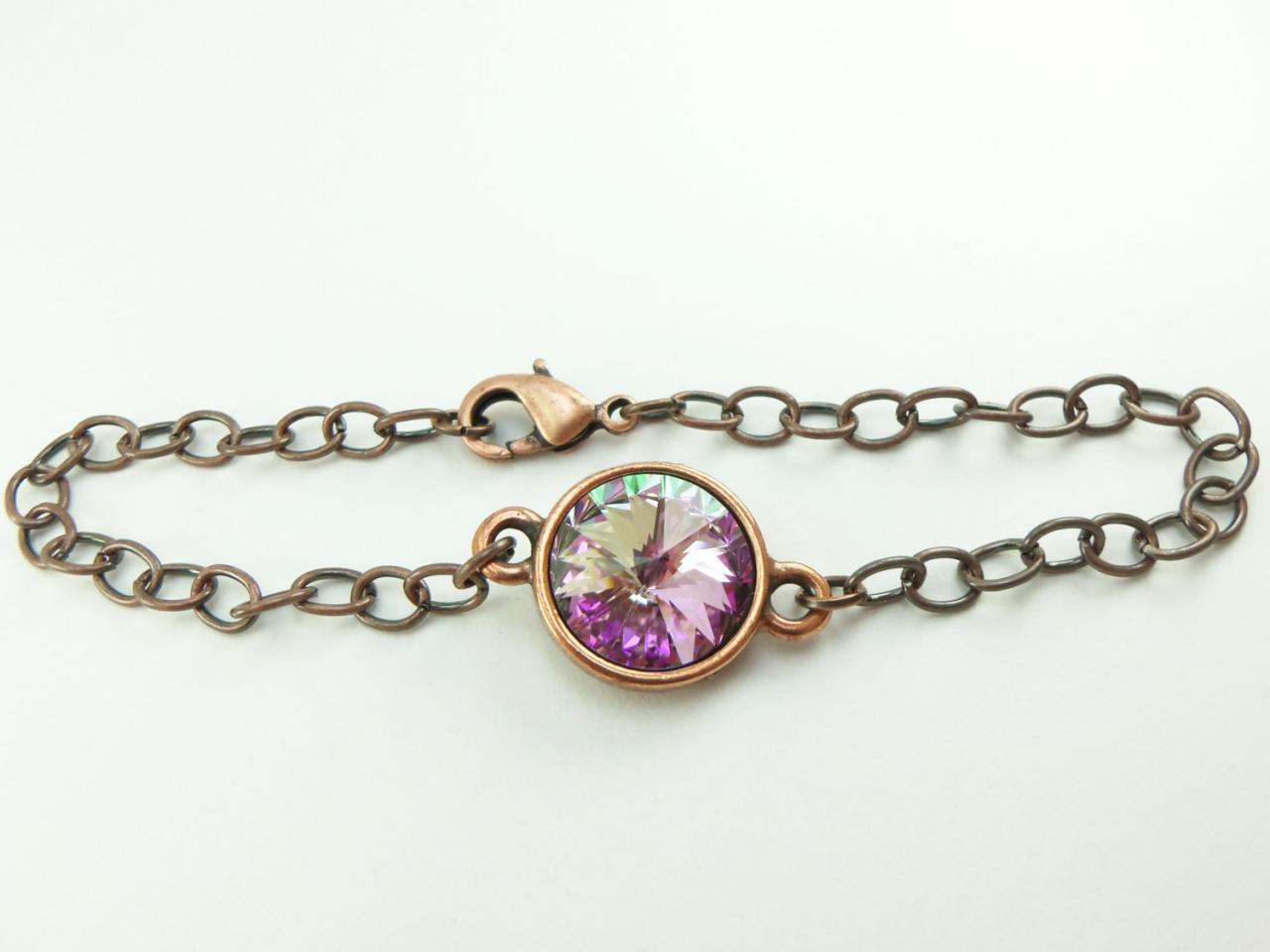 Light Vitrail Copper Bracelet Crystal Rivoli Multi Color Crystal Chain Bracelet Antiqued Copper Bracelet