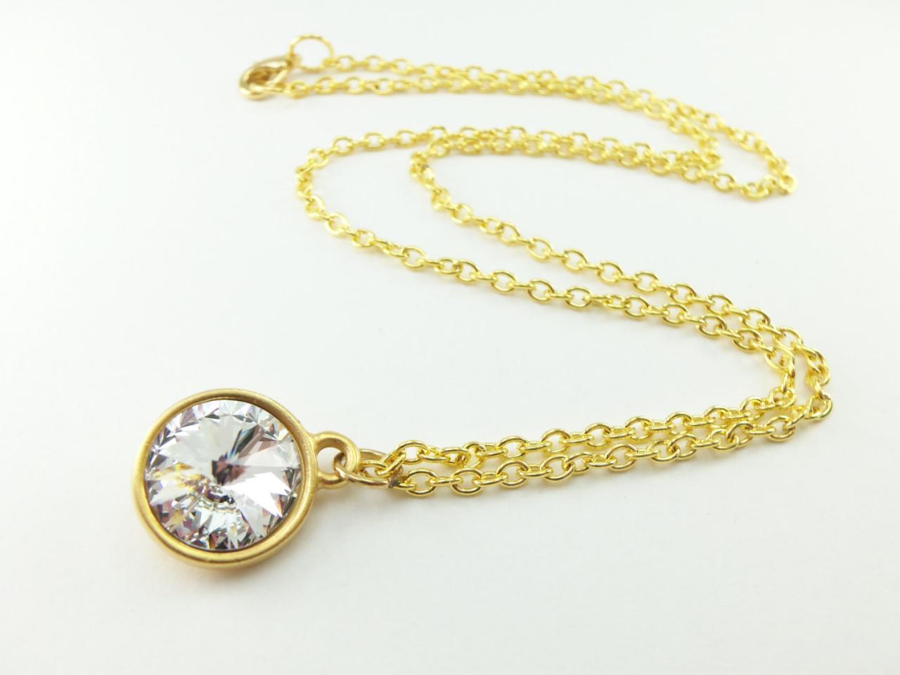 Clear Diamond Necklace April Birthstone Necklace Gold Jewelry Modern Clear Necklace Swarovski Crystal Jewelry