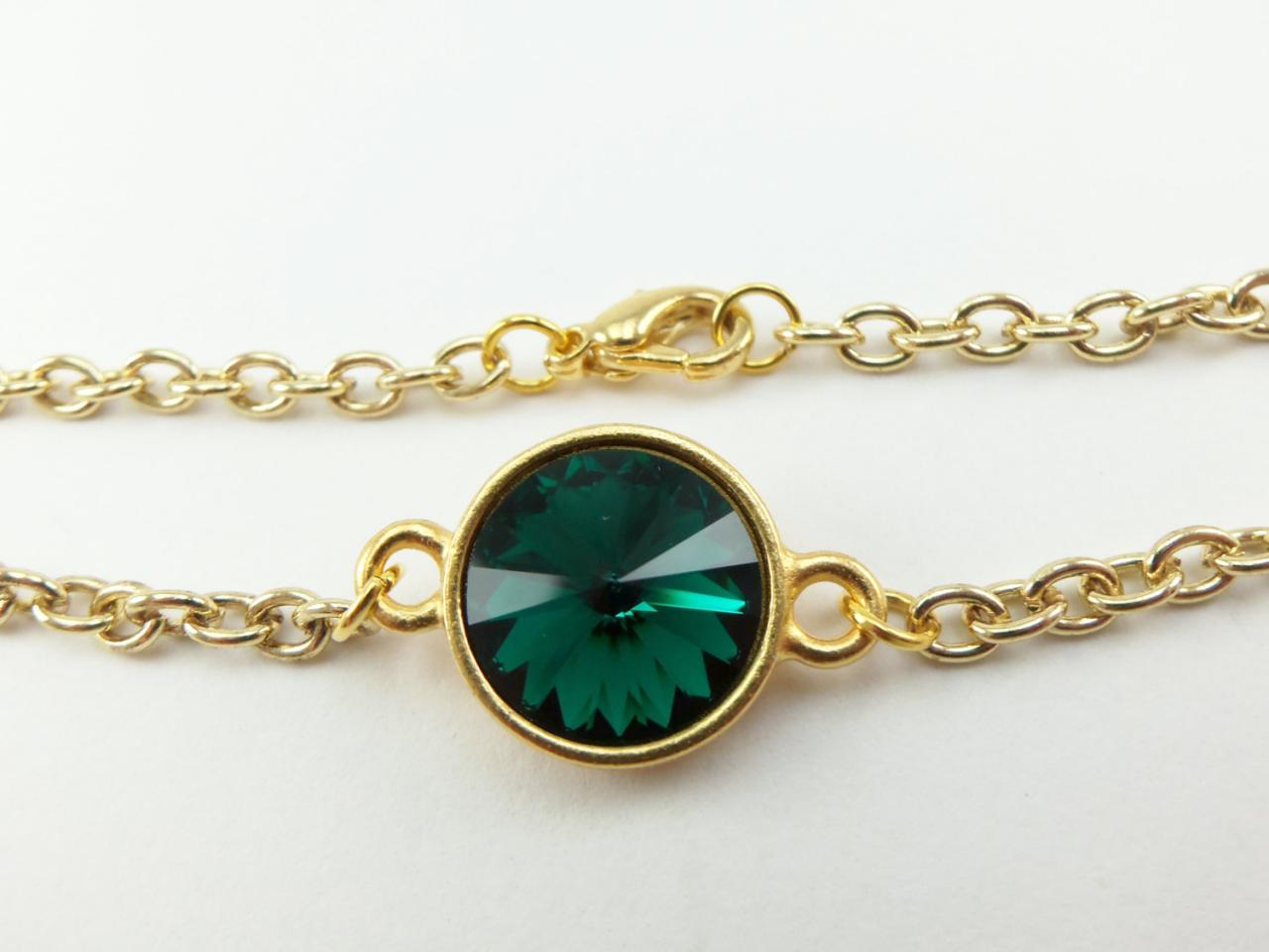 Emerald Bracelet Color Of The Year Gold Chain Bracelet May Birthstone Bracelet Emerald Crystal Gold Bracelet