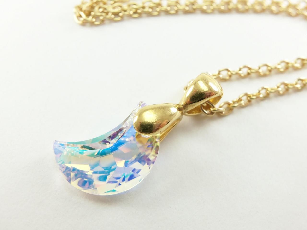 Moon Necklace Gold Jewelry Celestial Necklace Clear Moon Galaxy Gold Necklace Crystal Metal