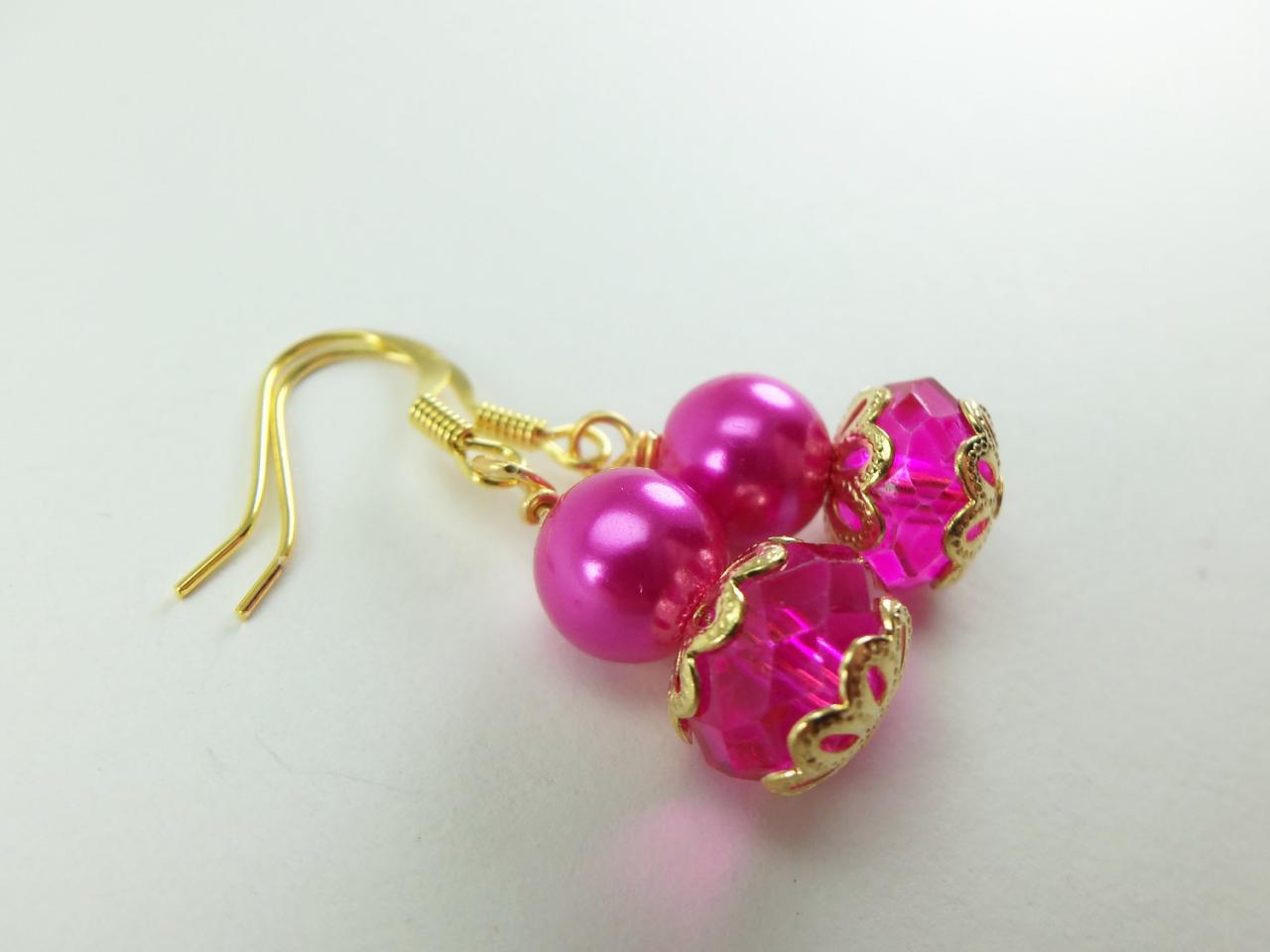 Pink Earrings Gold Wedding Pink Jewelry Wedding Jewelry Pearl Earrings