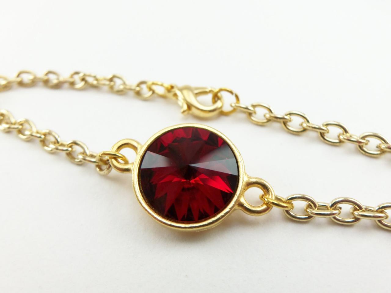 Garnet Red Chain Bracelet January Birthstone Jewelry Gold Chain Bracelet Gold Jewelry Crystal