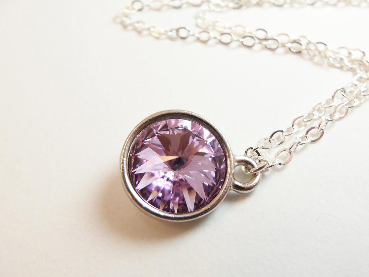 Pink Necklace Crystal Pendant Sterling Silver Necklace Minimalist Jewelry Rivoli