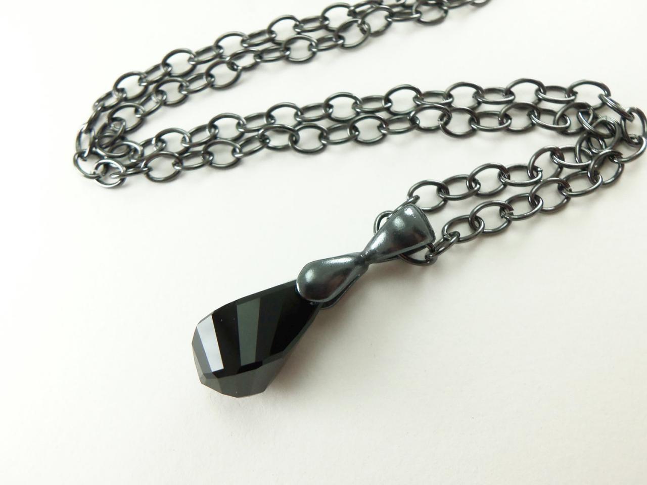 Crystal Necklace Gunmetal Swarovski Crystal Necklace Dark Gothic Pendant