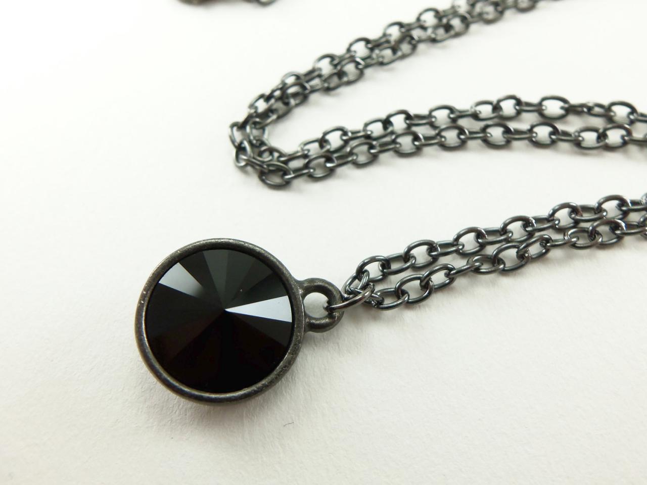Gothic Crystal Necklace Dark Jewelry All Black Necklace Rivoli