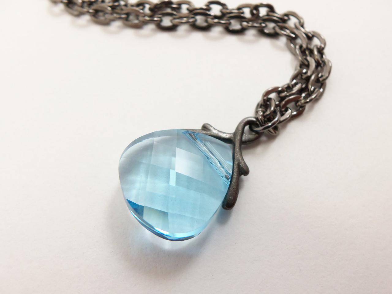 Aquamarine Necklace Crystal Briolette Necklace March Birthstone Light Blue Jewelry Aquamarine Birthstone