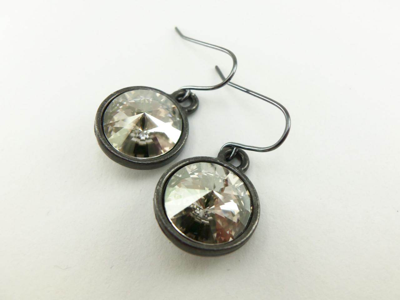 Silver Shade Gunmetal Drop Earrings Crystal Drop Earrings Swarovski Crystal Earrings Dark Silver Modern