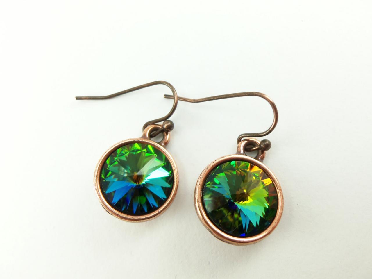 Drop Earrings Rainbow Earrings Multi Color Rainbow Crystal Copper Drop Earrings