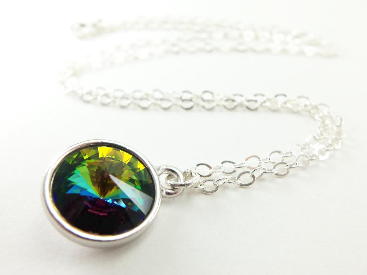 Crystal Rainbow Necklace Multi Color Necklace Rainbow Jewelry Sterling Silver Jewelry Rivoli Modern Crystal Necklace